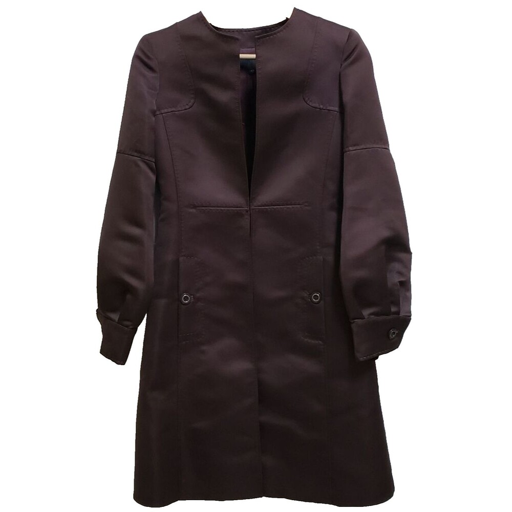 Roberto Just Cavalli Womens Brown Longline Scuba Coat Quiet Luxury Italy 40 Sz S